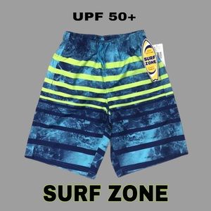 NWT Surf Zone Boys Surf & Swim Trunks, UPF 50+, Comfort Liner,‎ Teal, Size 10/12